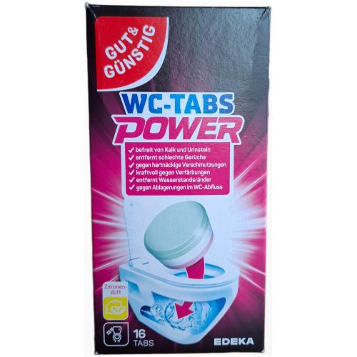 wc-valymo-tabletes-gut-gunstig-power-16-vnt Vokiškos tualeto valymo tabletės Gut & Günstig WC-Tabs Power pakuotė 16 vnt