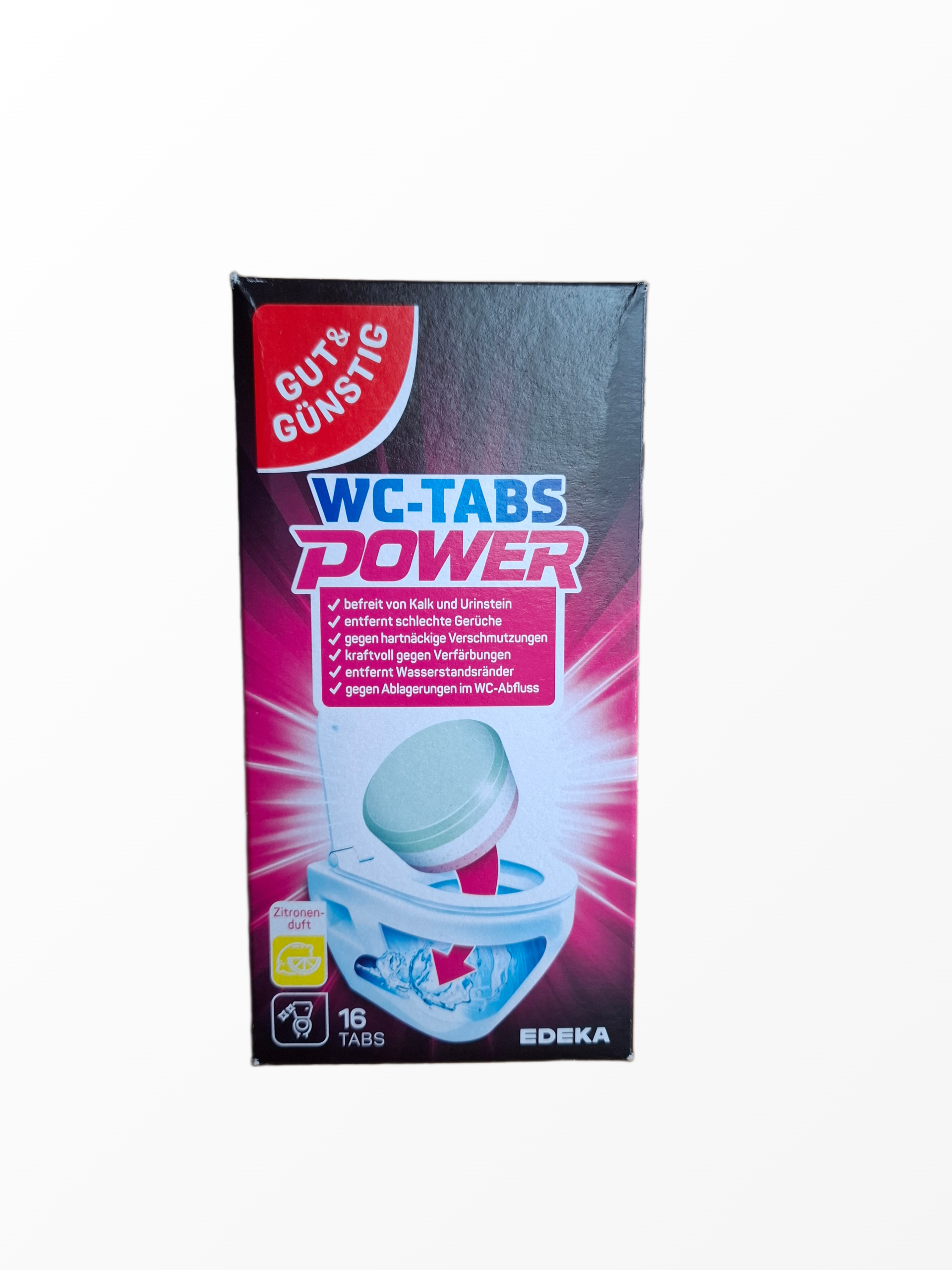 wc-valymo-tabletes-gut-gunstig-power-16-vnt Vokiškos tualeto valymo tabletės Gut & Günstig WC-Tabs Power pakuotė 16 vnt