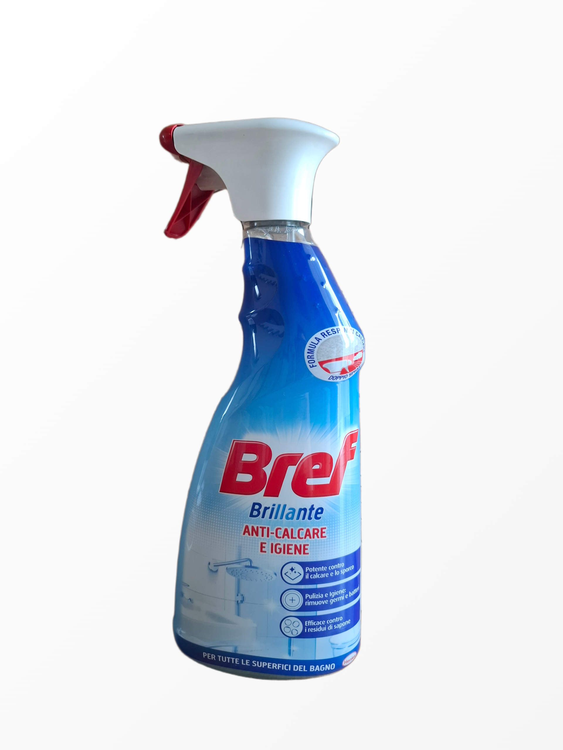 Bref Brilliante vonios higienos valiklis 750ml Purškiamas Bref Brillante valiklis nuo kalkių ir nešvarumų vonios kambariui.