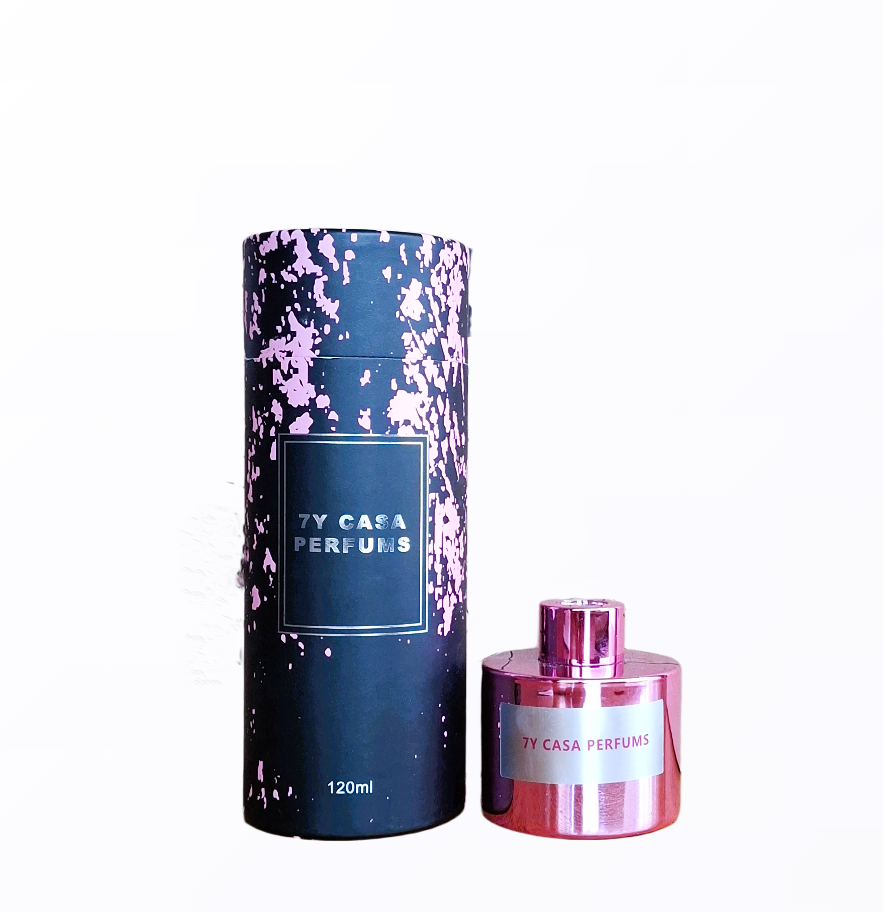 Elegantiškas mėlynas 7Y Casa Perfums Pink Chance namų kvapo buteliukas ir dovanų pakuotė