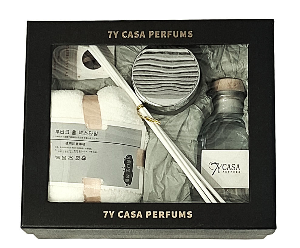Prabangus juodas 7Y CASA PERFUMS Yara namų kvapų dovanų rinkinys juodoje dėžutėje su langeliu