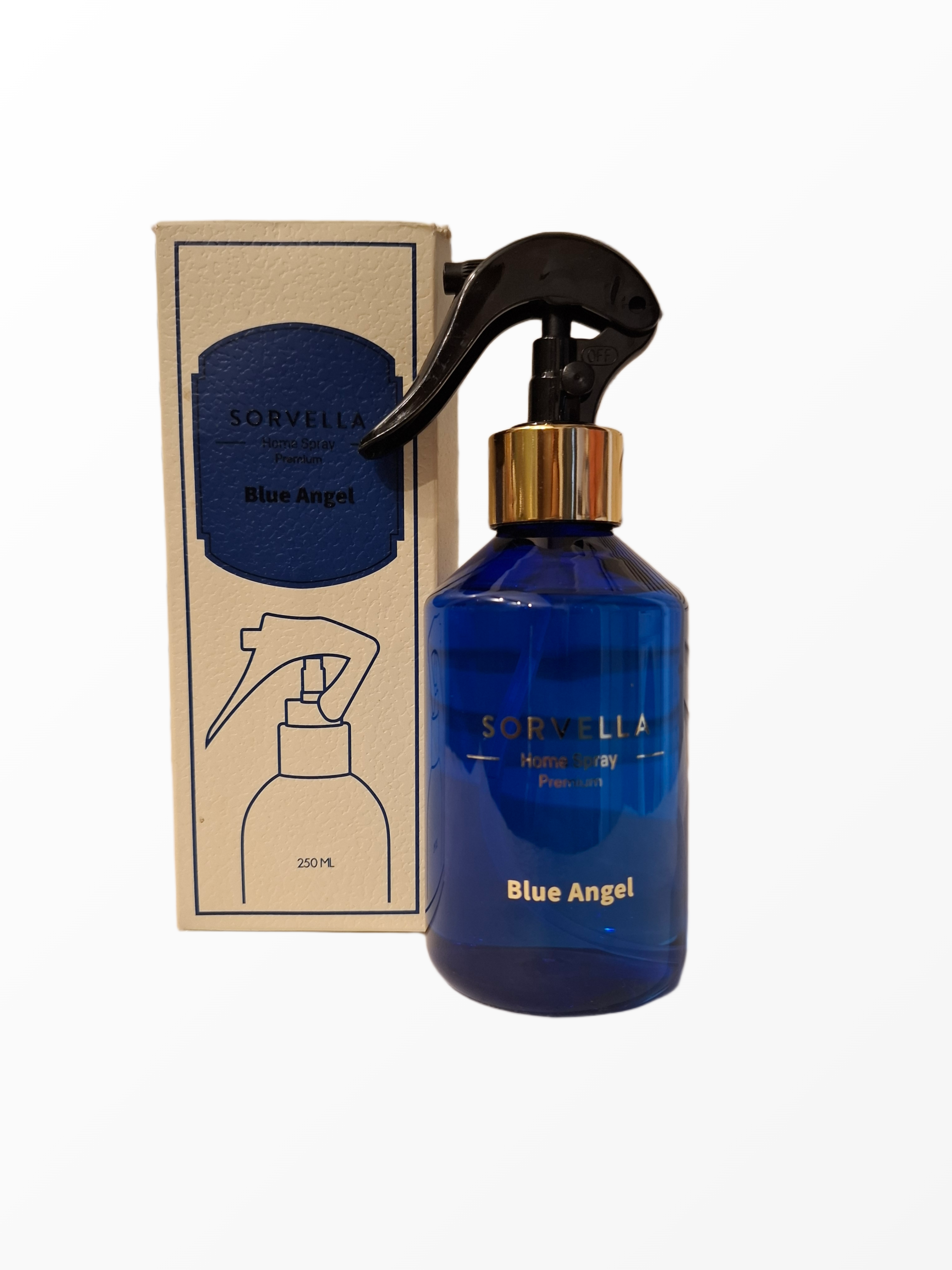 Sorvella Premium Blue Angel purškiamas namų kvapas 250 ml buteliukas ir pakuotė