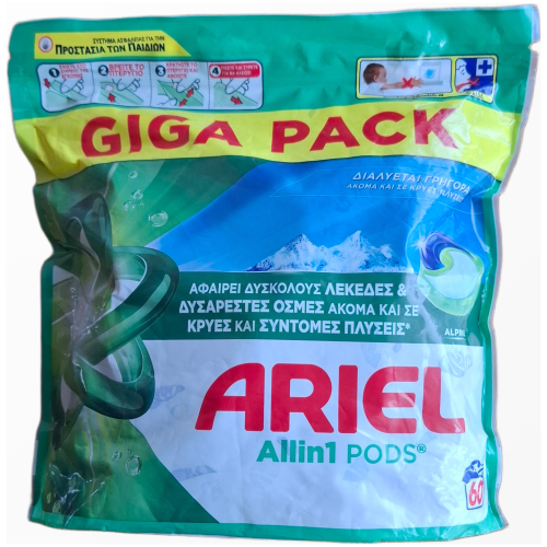 Ariel Allin1 PODS Alpine skalbimo kapsulės 60 vnt. Giga Pack pakuotė