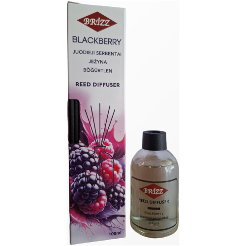 brizz-blackberry-namu-kvapas-su-lazdelemis-100ml.jpg Brizz Blackberry namų kvapas su pagaliukais stikliniame buteliuke ir pakuotė