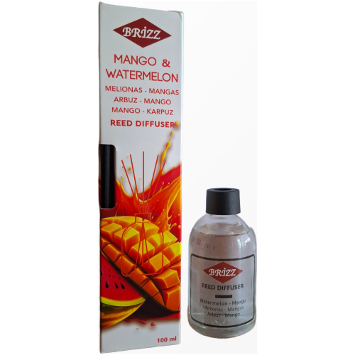 brizz-mango-watermelon-namu-kvapas-su-lazdelemis-100ml.jpg Brizz Mango and Watermelon namų kvapas su pagaliukais stikliniame buteliuke ir pakuotė