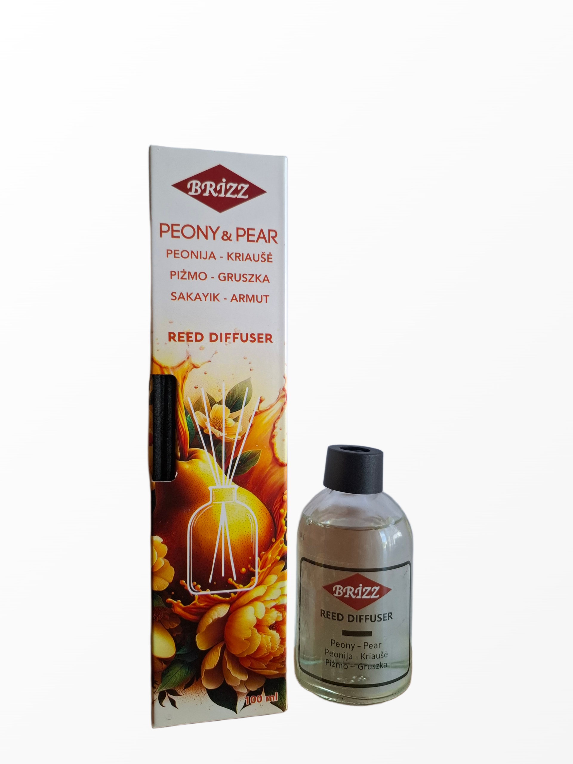 brizz-peony-pear-namu-kvapas-su-lazdelemis-100ml.jpg namų kvapai, namų kvapas su lazdelėmis, Brizz kvapai, bijūnų kvapas, kriaušių kvapas, namų aromatizavimas, brizz peony pear, kvapų difuzoriai, gėlių kvapas namams