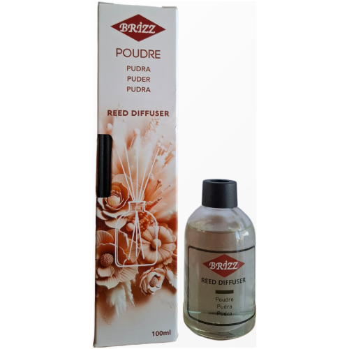 brizz-poudre-namu-kvapas-su-lazdelemis-100ml.jpg Brizz Poudre namų kvapas su pagaliukais stikliniame buteliuke ir pakuotė