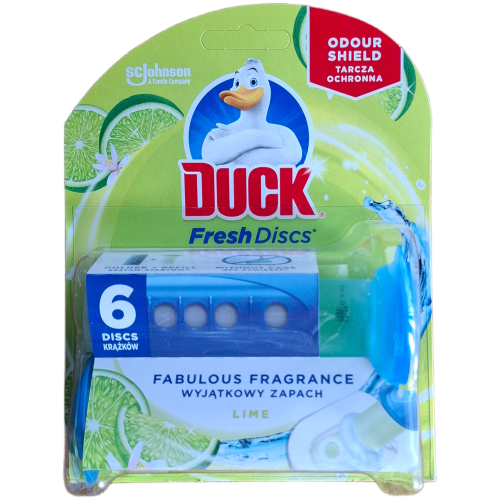 duck-fresh-discs-lime-tualeto-gaiviklis-6vnt.jpg Gelinis klozeto gaiviklis Duck Fresh Discs Lime pakuotė su 6 citrusiniais gelio diskais