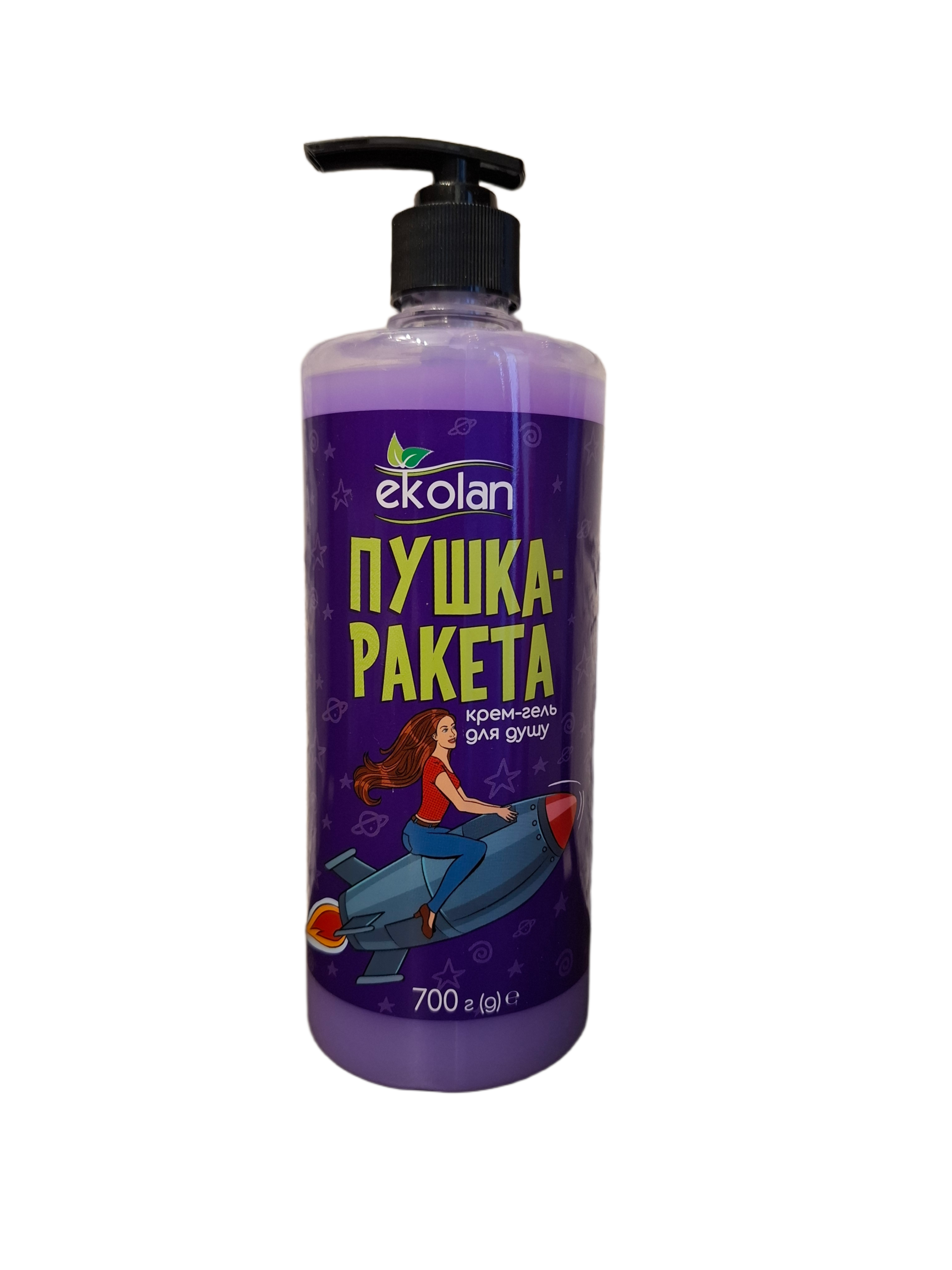 ekolan-puska-raketa-kreminis-duso-gelis-700ml.jpg Ekolan Puska raketa kreminis dušo gelis moterims 700ml buteliuke su patogiu dozatoriumi
