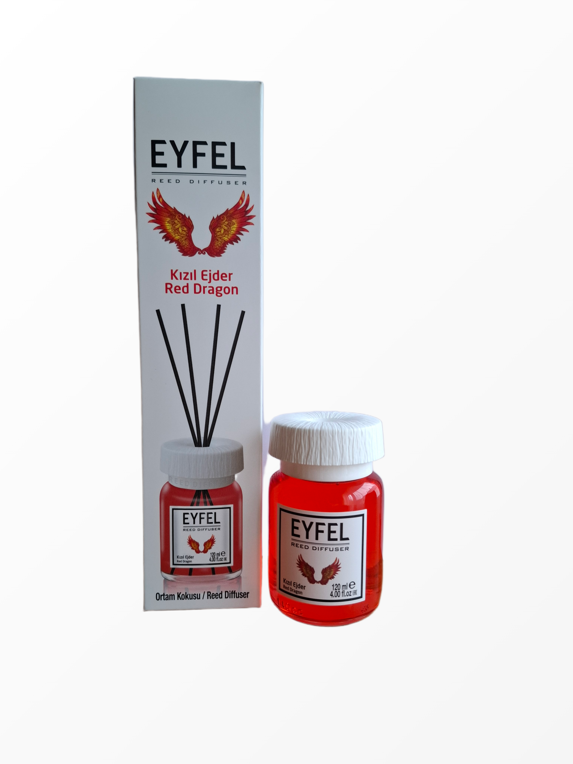 EYFEL Red Dragon namų kvapas su lazdelėmis 120 ml buteliukas ir dėžutė