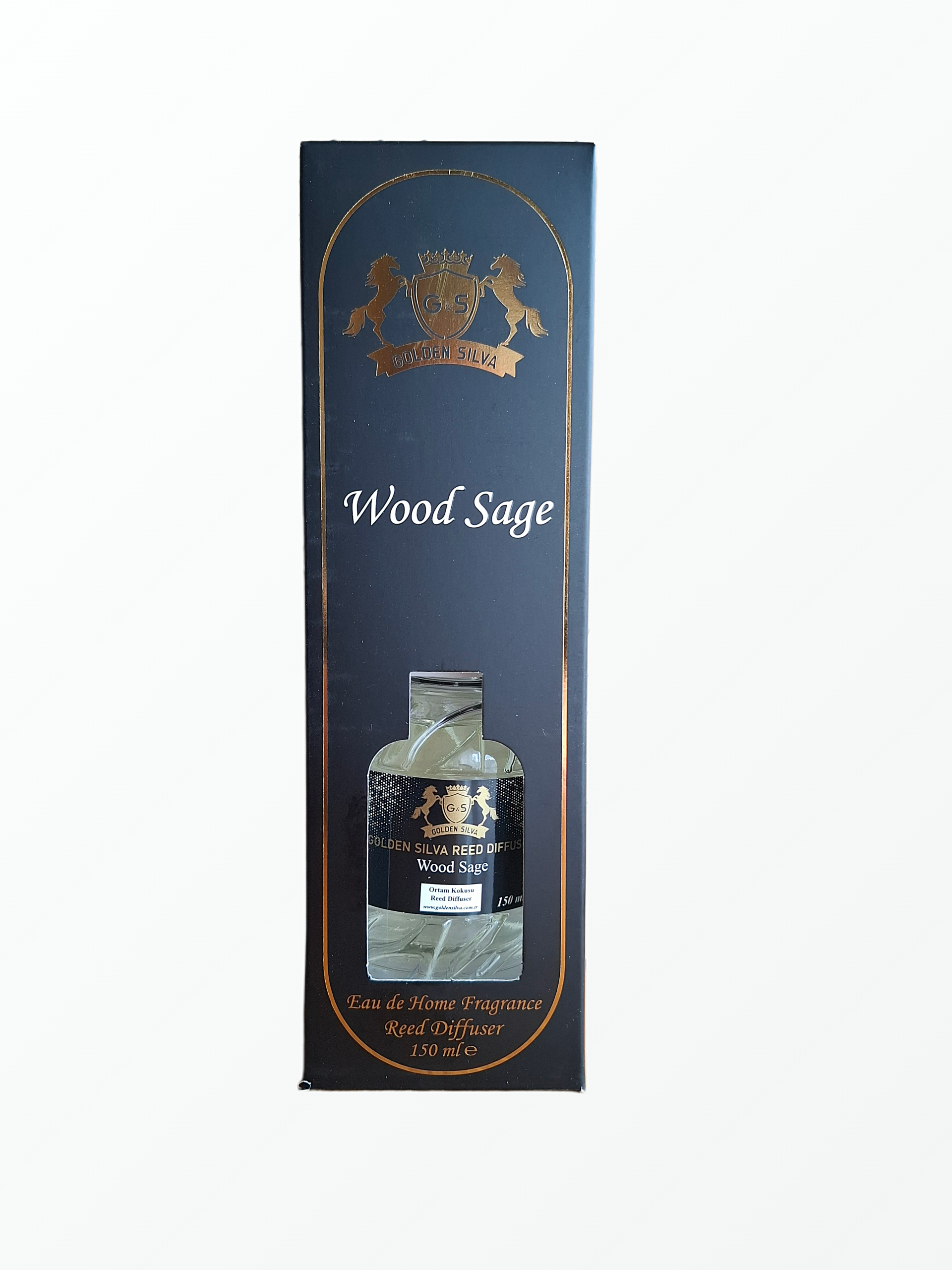 golden-silva-wood-sage-namu-kvapas-su-lazdelemis.jpg Prabangios pakuotės Golden Silva Wood Sage namų kvapas su juodomis lazdelėmis stikliniame buteliuke