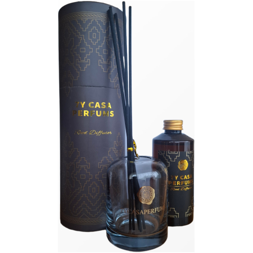 Prabangus namų kvapas 7Y Casa Perfums Libre 180ml juodame flakone su auksiniu dekoru ir lazdelėmis