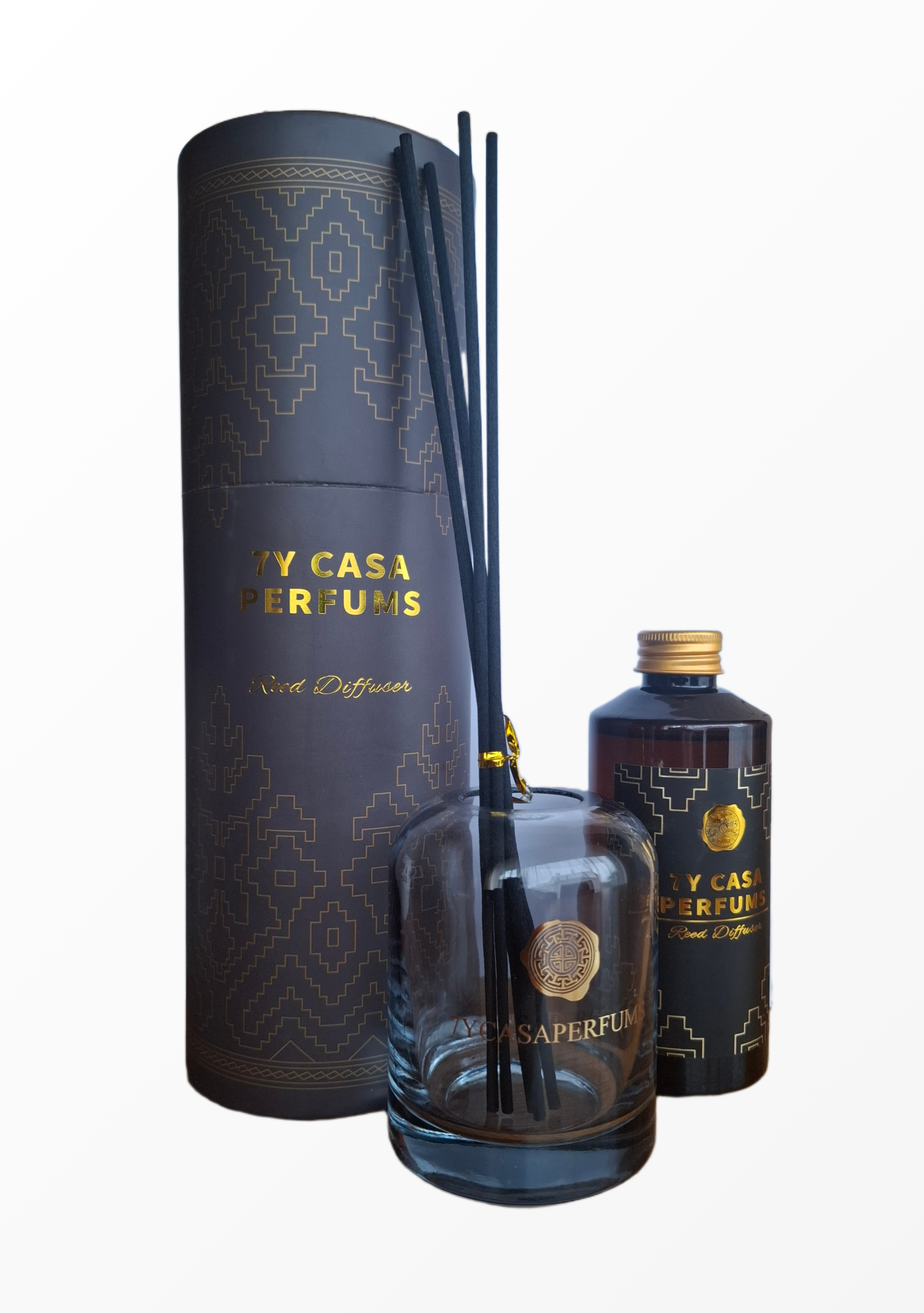 Prabangus namų kvapas 7Y Casa Perfums Mon Paris 180ml juodame flakone su auksiniu dekoru ir lazdelėmis