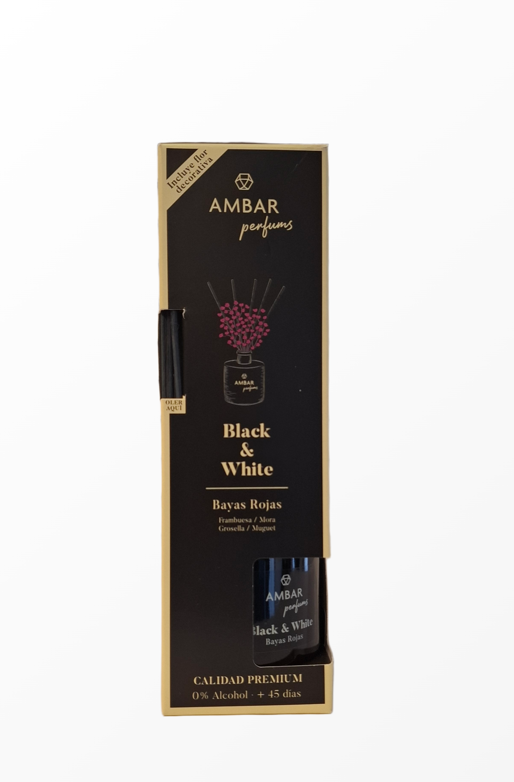 Ambar Perfums Black & White Bayas Rojas namų kvapas su dekoratyvine gėle