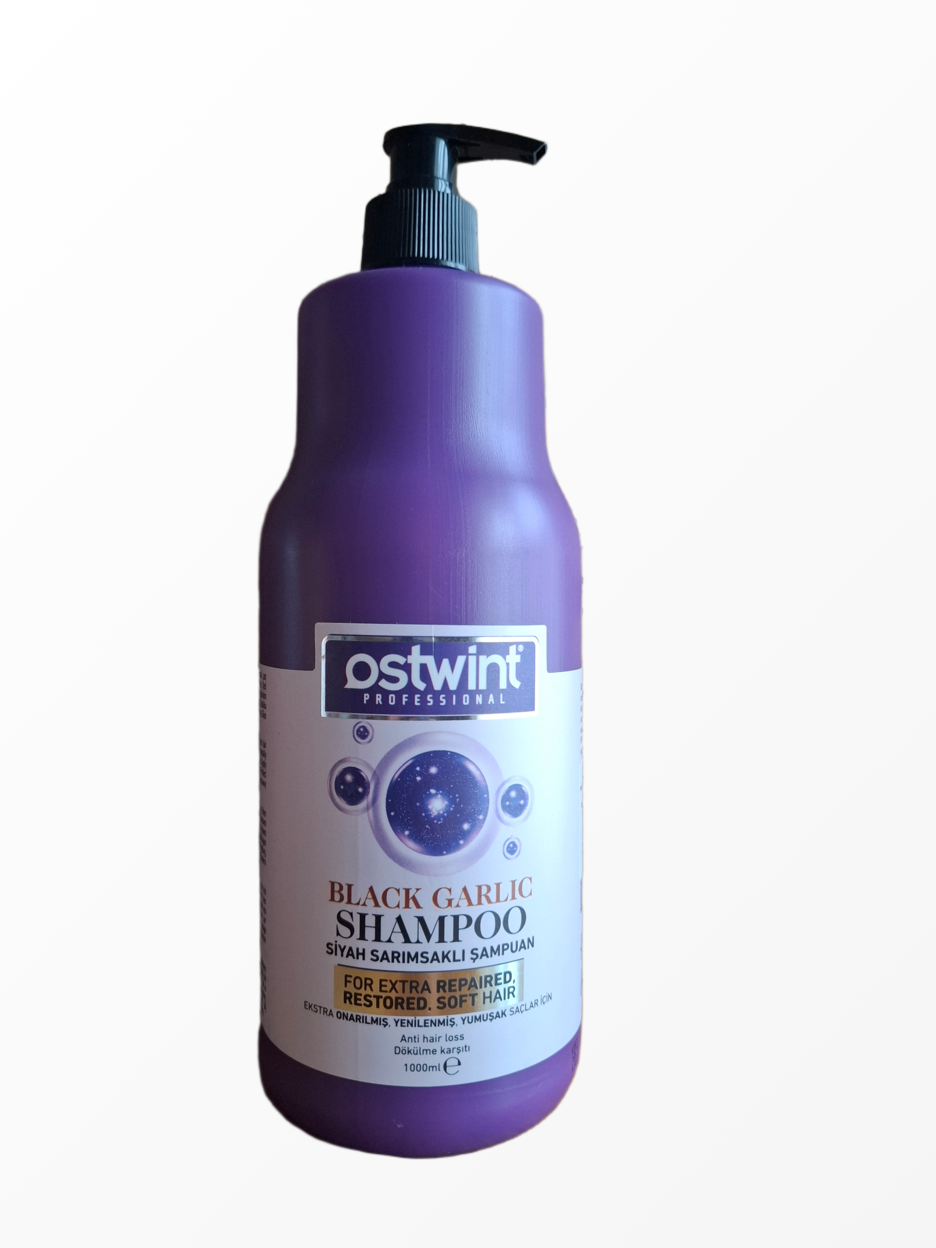 Šampūnas nuo plaukų slinkimo Ostwint Professional Black Garlic Shampoo 1000 ml violetinis buteliukas su dozatoriumi