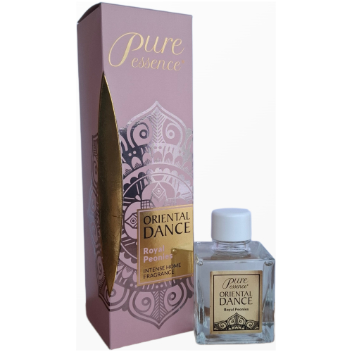 PURE ESSENCE Oriental Dance Royal Peonies namų kvapas su lazdelėmis violetinėje dėžutėje