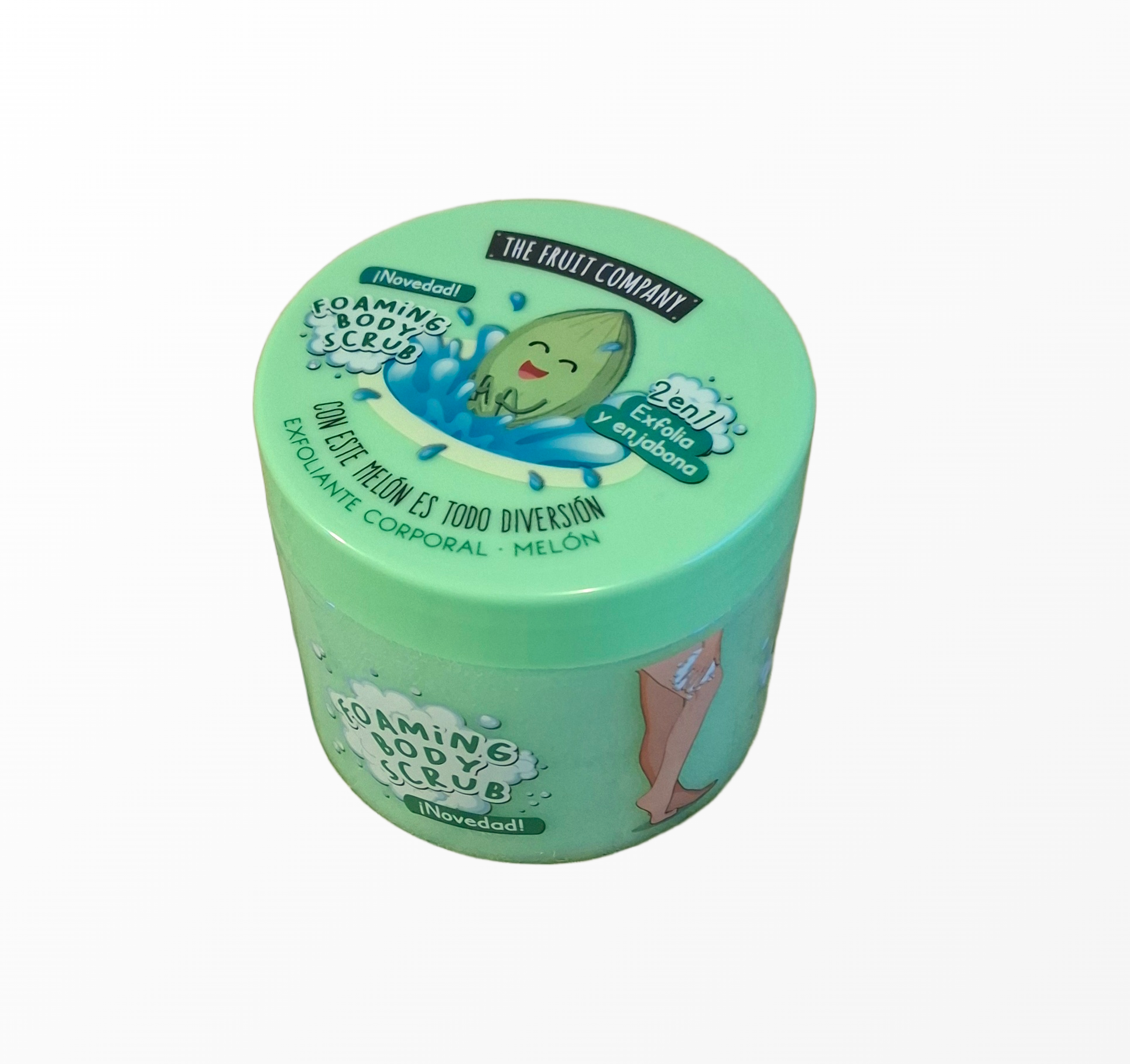 the-fruit-company-melon-putojantis-kuno-sveitiklis-2in1.jpg The Fruit Company Melon dvigubo poveikio putojantis kūno šveitiklis su melionų aromatu melsvoje pakuotėje
