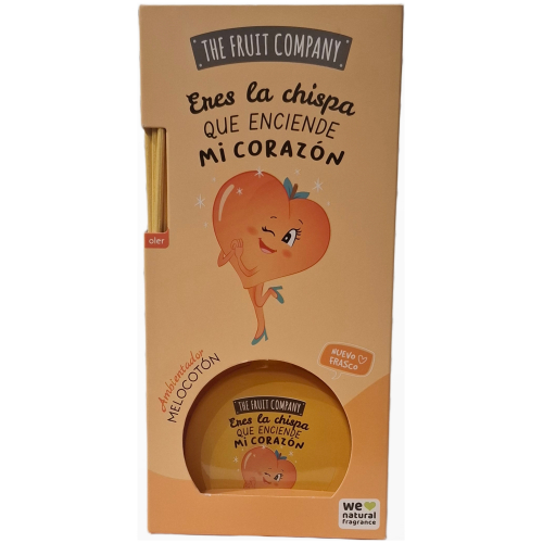 Persikų kvapo namų difuzorius The Fruit Company Peach pakuotė ir buteliukas