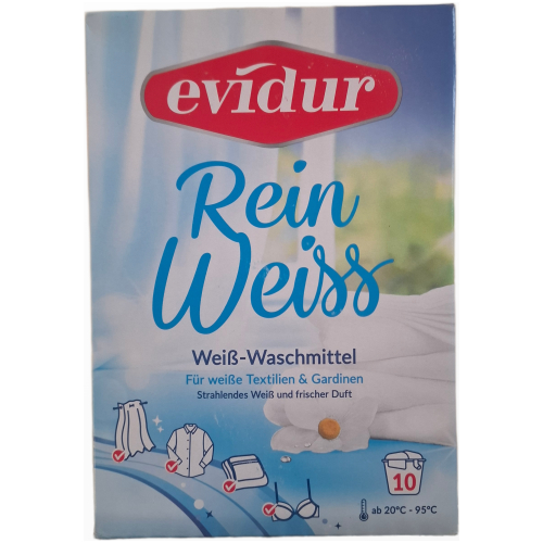 Evidur Rein Weiss vokiški skalbimo milteliai baltiems audiniams ir užuolaidoms 600g pakuotė