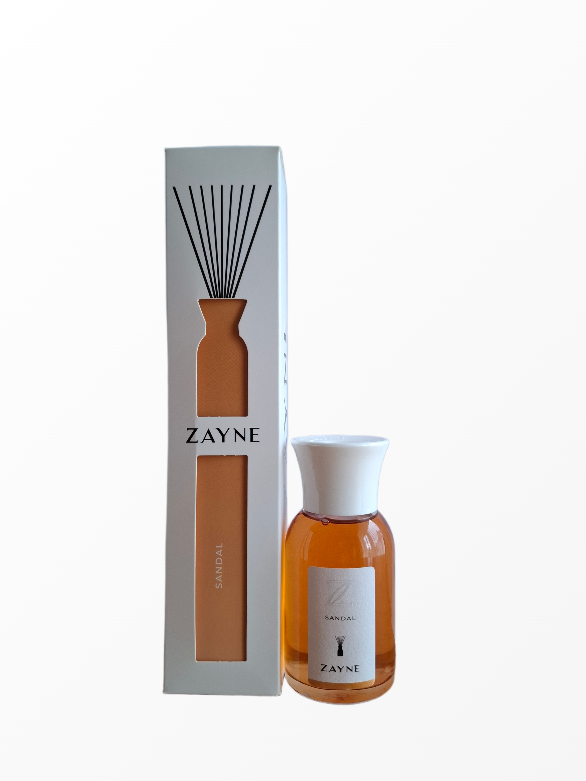 ZAYNE Premium Series Sandal namų kvapas su lazdelėmis, 110 ml stiklinis difuzorius