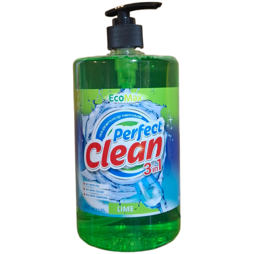 Zalias EcoMax Perfect Clean 3in1 Lime vieno litro indu ploviklio butelis su juodu dozatoriumi