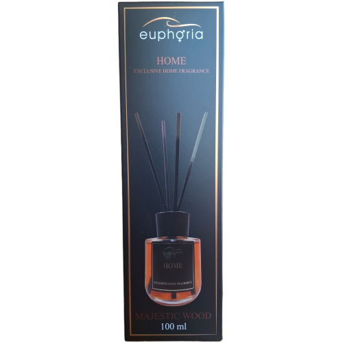 Juoda Euphoria Home namų kvapo dėžutė ir stiklinis difuzorius su lazdelėmis, Majestic Wood medienos aromatas, 100 ml talpa, kaina 10,99 eurai