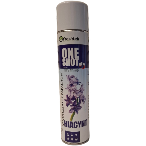 Freshtek One Shot Hiacynt šviežio gėlių aromato profesionalus oro gaiviklis ir kvapų neutralizatorius baltame flakone