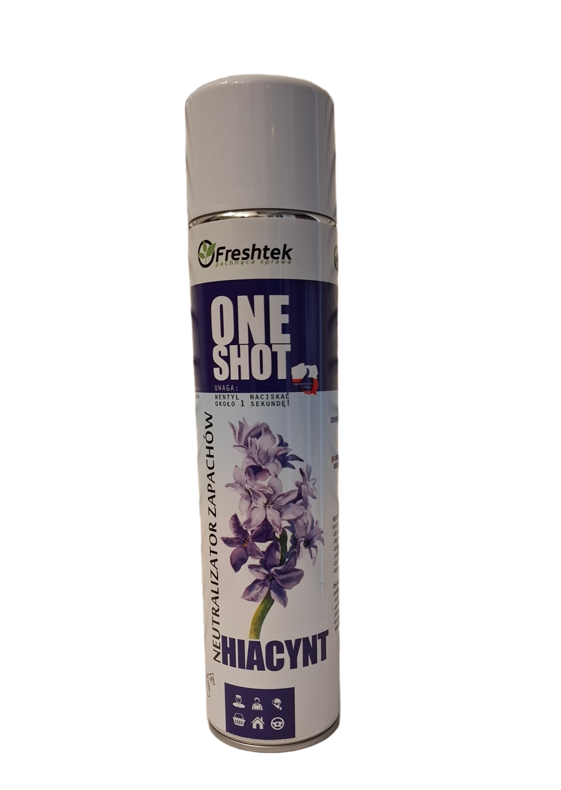 freshtek-one-shot-hiacynt-oro-gaiviklis.jpg Freshtek One Shot Hiacynt šviežio gėlių aromato profesionalus oro gaiviklis ir kvapų neutralizatorius baltame flakone