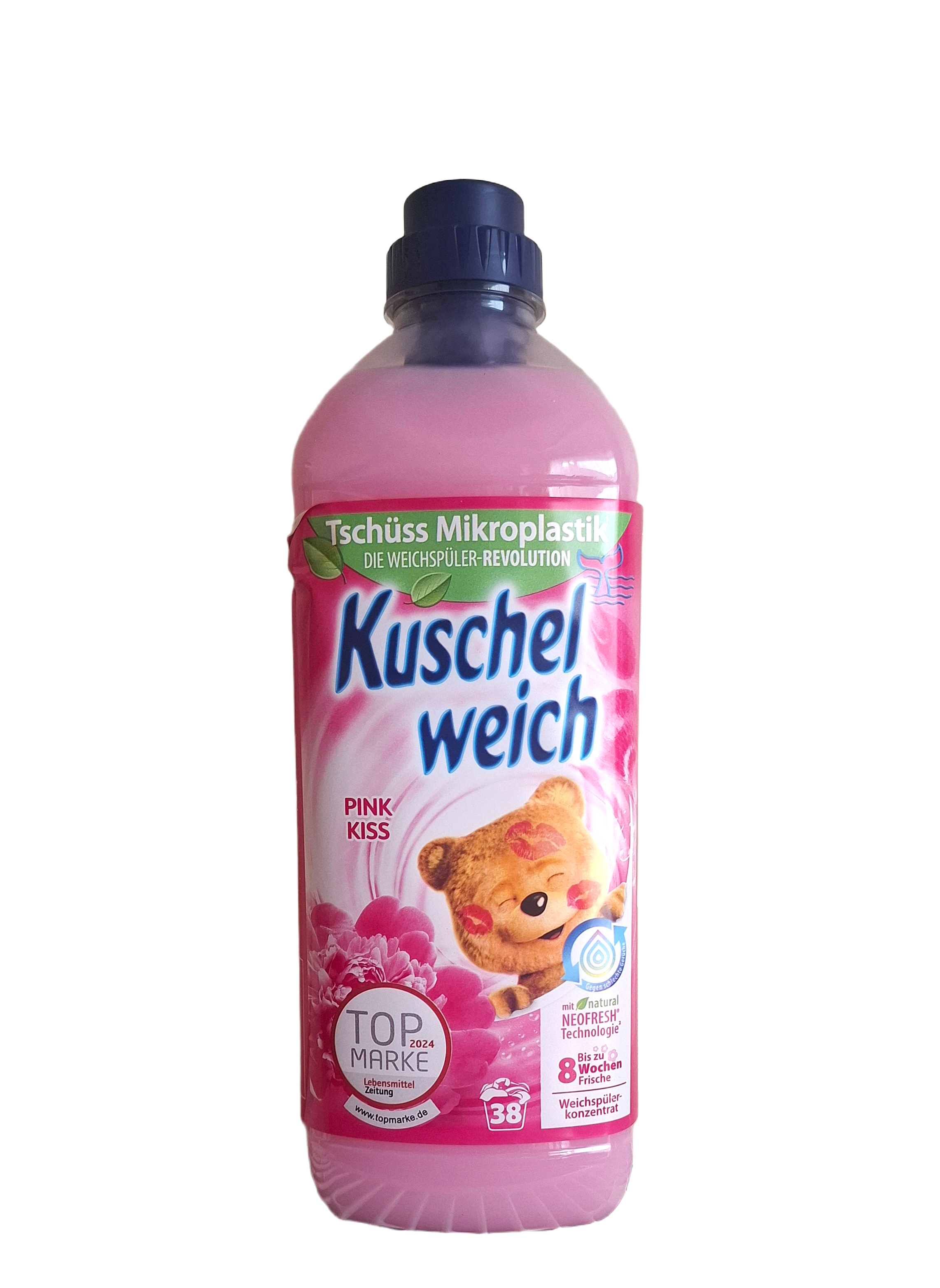 audiniu-minkstiklis-kuschelweich-pink-kiss-1l.jpg Kuschelweich Pink Kiss rožinio bučinio koncentruotas audinių minkštiklis 1 l pakuotė