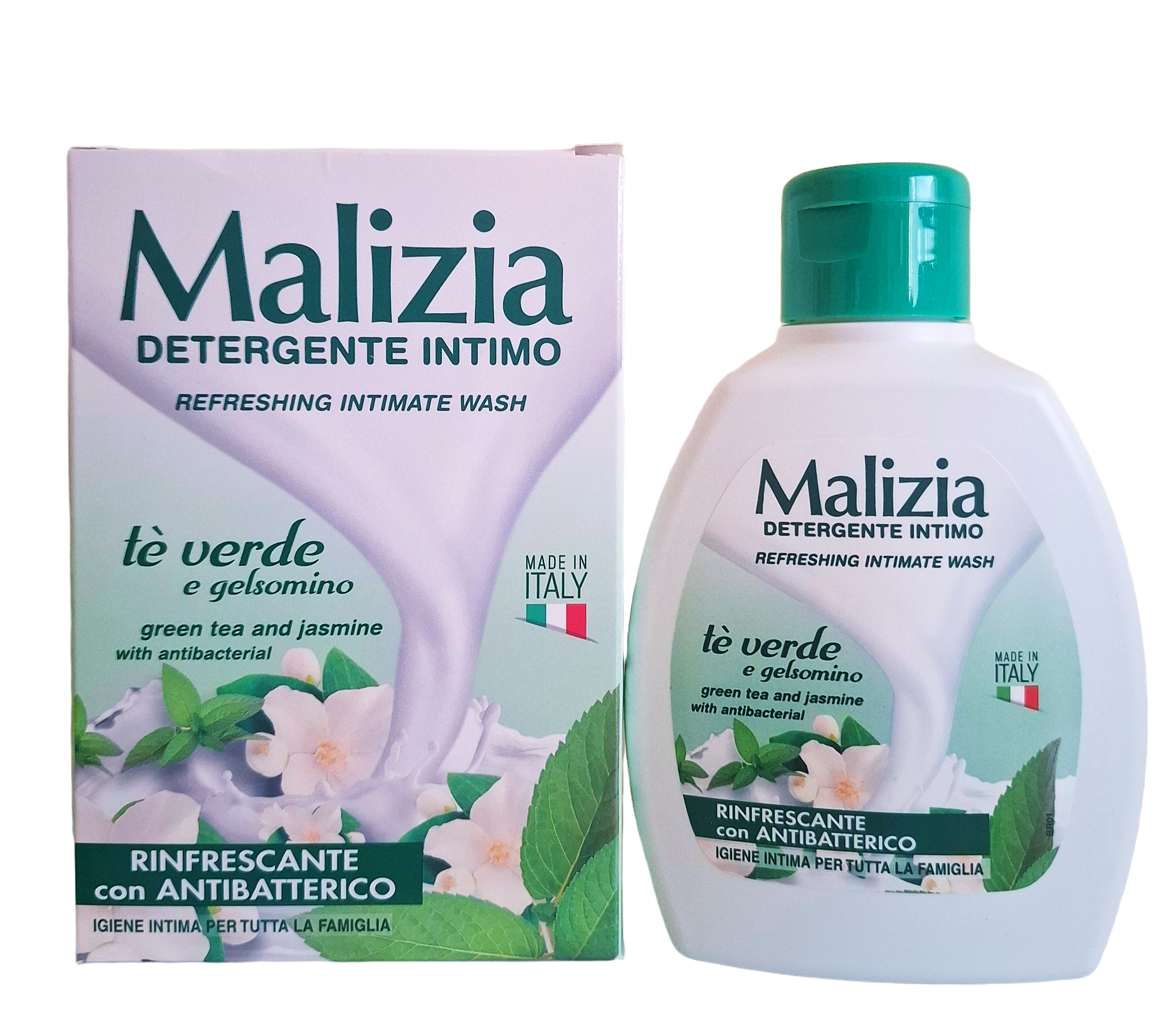 malizia-intymios-higienos-prausiklis-su-zaliąja-arbata.jpg Malizia Detergente Intimo zaliuju arbatos ir jazminu intymios higienos prausiklis su antibakteriniu poveikiu