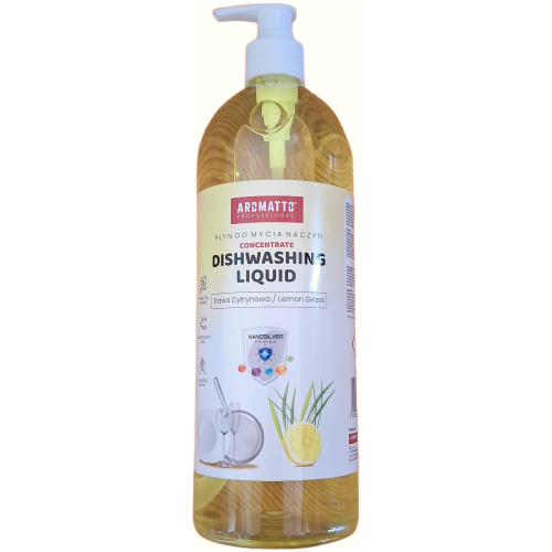 Profesionalus citrinžolių kvapo indų ploviklis Aromatto Lemon Grass su nano sidabru 1l butelyje su pompa