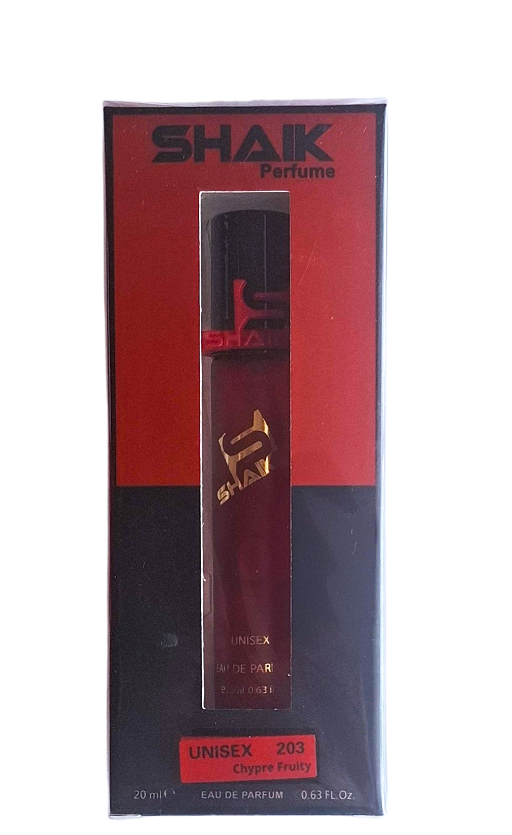 shaik-203-unisex-kvepalai-20ml.jpg SHAIK 203 Unisex kvepalų 20ml pakuotė mėlyname ir raudoname fone