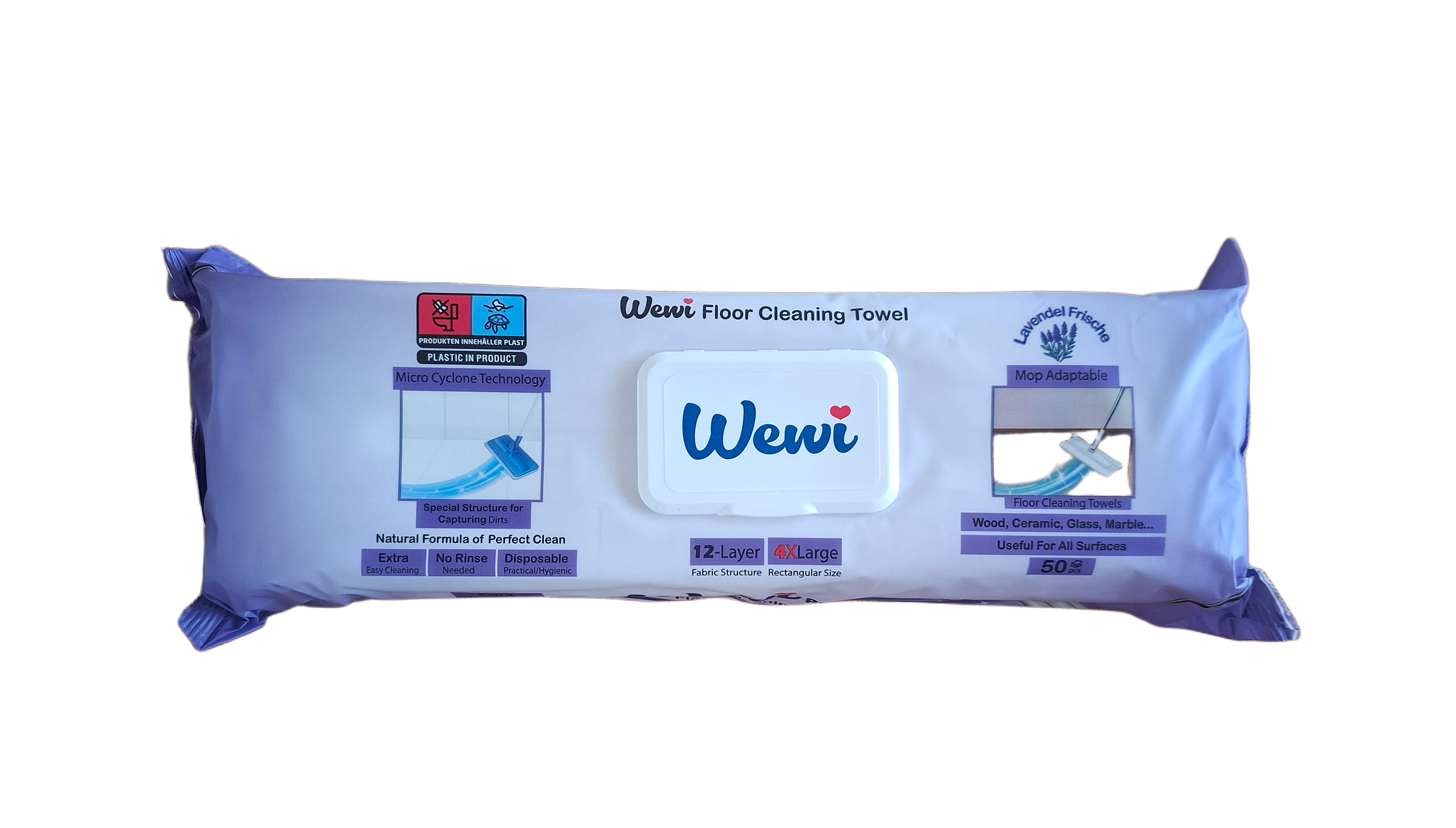 Wewi Easy Clean drėgnos grindų valymo šluostės su levandų kvapu mopo įdėklai violetinėje pakuotėje 50 vnt