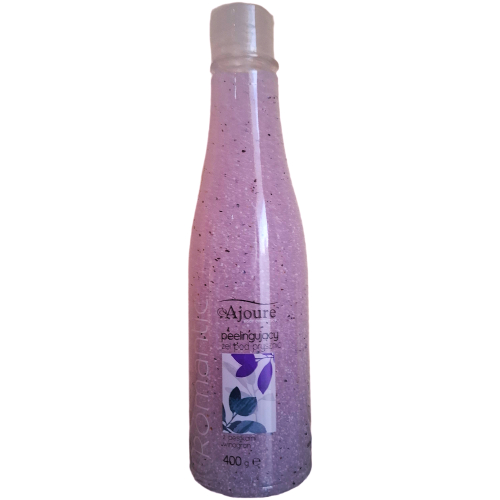 ajoure-romantic-duso-pilingo-gelis-sveitiklis-400g.jpg Ajoure Romantic violetinis dušo gelis-pilingas su vynuogių kauliukų granulėmis pailgame permatomame buteliuke