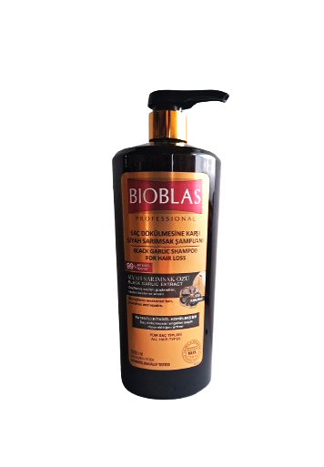 Bioblas Professional Black Garlic šampūnas nuo plaukų slinkimo su juodojo česnako ekstraktu 1000 ml pakuotėje