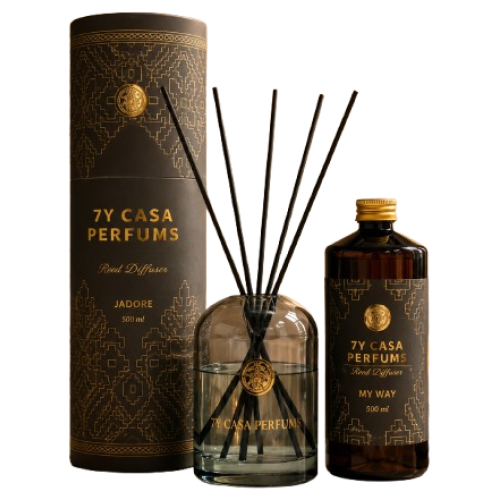 Prabangus aliejinis namų kvapas su lazdelėmis 7Y Casa Perfums My Way 500 ml buteliuke su dovanų pakuote