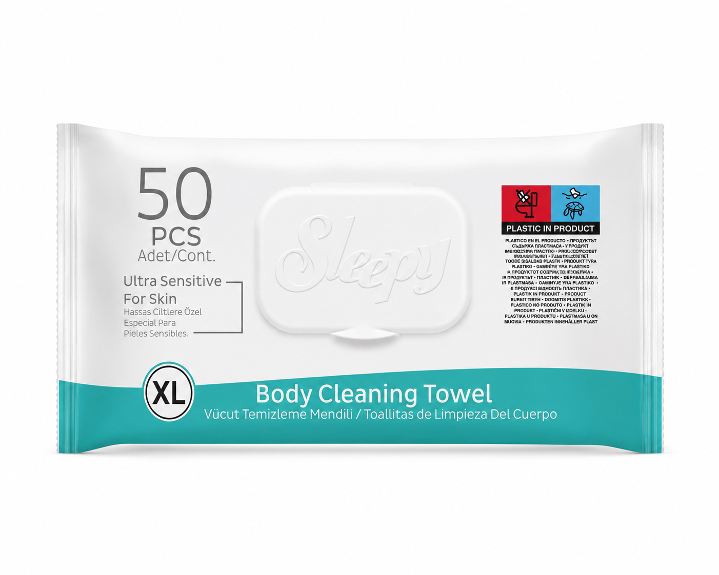 Didelės drėgnos kūno valymo servetėlės Sleepy Body Cleaning Towel XL pakuotėje