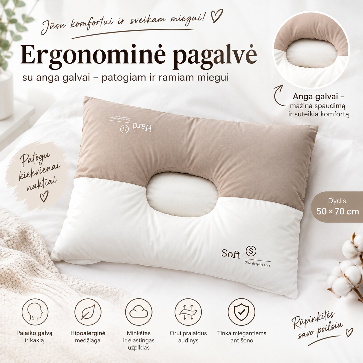 ergonomine-pagalve-su-anga-galvai-savybes-50x70.jpg Ergonominė dvipusė pagalvė su anga galvai ir jos pagrindinės savybės infografike