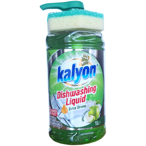 kalyon-indu-ploviklis-su-kempinele-apple-1l.jpg Žalias indų ploviklis Kalyon Apple 1 l talpos butelyje su dozavimo pompa ir kempinėle viršuje
