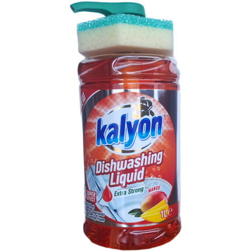 kalyon-indu-ploviklis-su-kempinele-mango-1l.jpg Indų ploviklis Kalyon Mango 1 l butelyje su pompa ir kempinėle viršuje